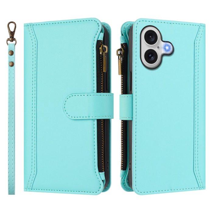 A-One Brand - iPhone 17 Plånboksfodral Zipper Med Rem - Mintgrön