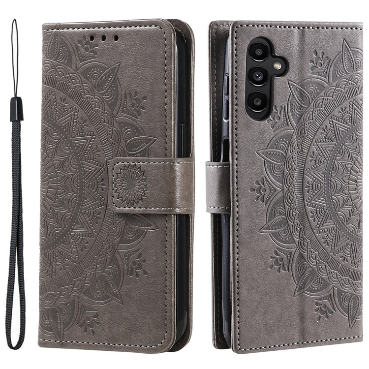 Galaxy A24 4G Plånboksfodral Imprinted Mandala Flower - Grå | 2353 | AlltMobil