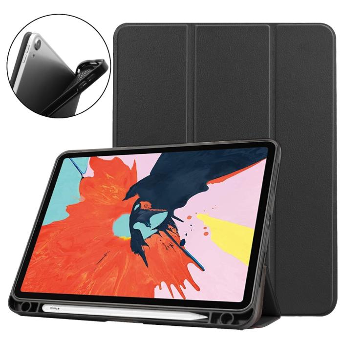 OEM - Fodral iPad Air 4 10.9 (2020) med Pennhållare Litchi Skin - Svart