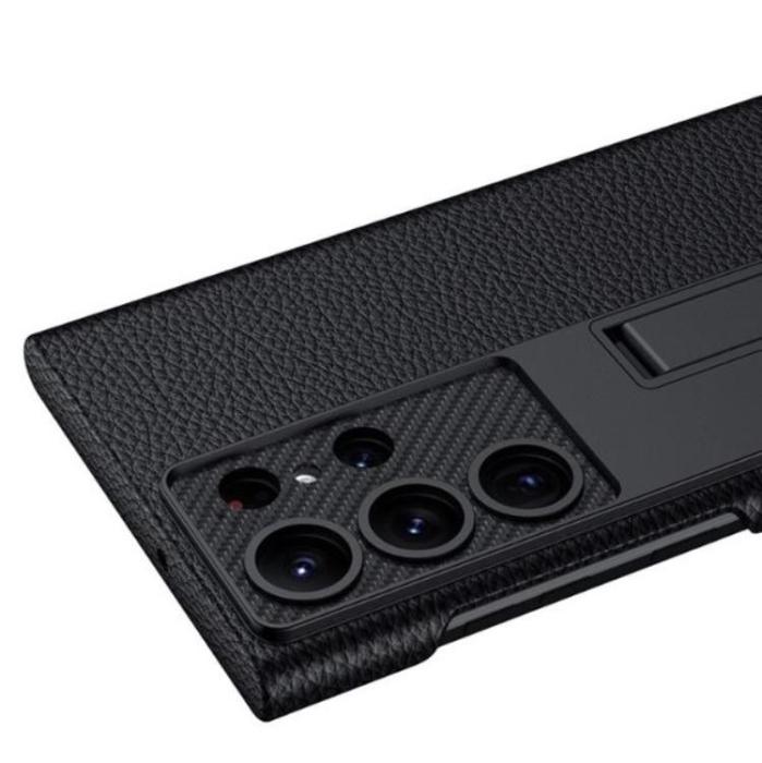 GKK - GKK Galaxy S23 Ultra Mobilskal Kickstand PU-Läder - Carbon