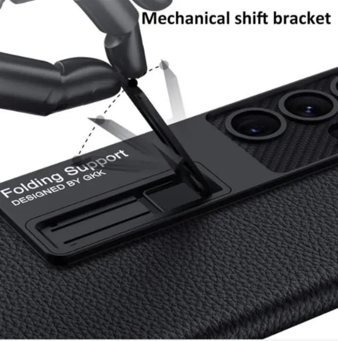 GKK - GKK Galaxy S23 Ultra Mobilskal Kickstand PU-Läder - Svart