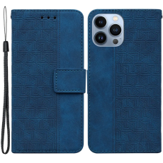 Taltech - iPhone 15 Pro Plånboksfodral Geometriskt med Rem - Blå
