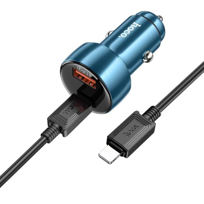 Hoco - Hoco Billaddare 48W USB-A/USB-C + Kabel USB-C Till Lightning - Metallgrå