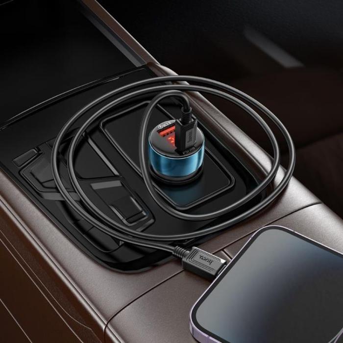 Hoco - Hoco Billaddare 48W USB-A/USB-C + Kabel USB-C Till Lightning - Metallgrå