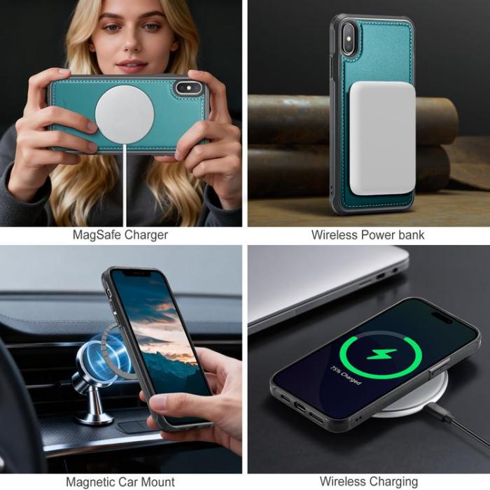 OEM - JEEHOOD Mobilskal till iPhone XS Max Magsafe Läder - Blå