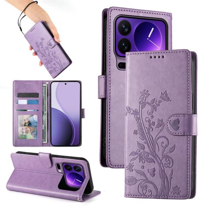 A-One Brand - Xiaomi 17 Pro Plånboksfodral Floral Imprint Med Handledsrem - Lila