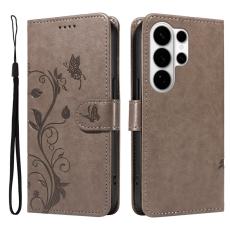 OEM - Samsung Galaxy S26 Ultra Pl&aring;nboksfodral Konstl&auml;der Blomm&ouml;nster - Gr&aring;