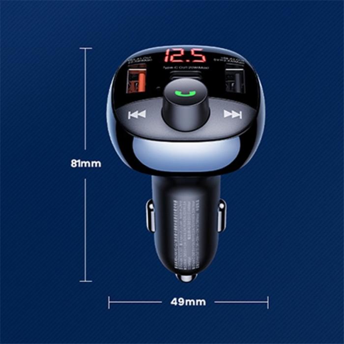 OEM - REMAX RCC331 LODI Multifunktionell Billaddare 54.5W 2 USB-A + 1 Type-C FM Radio