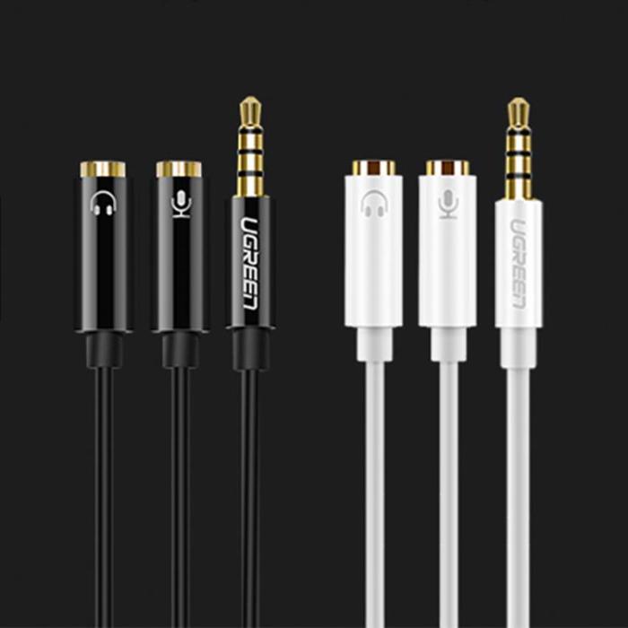 Ugreen - Ugreen Kabel Mini Jack 3.5 mm Till 2 x Mini Jack 3.5 mm 20cm - Vit
