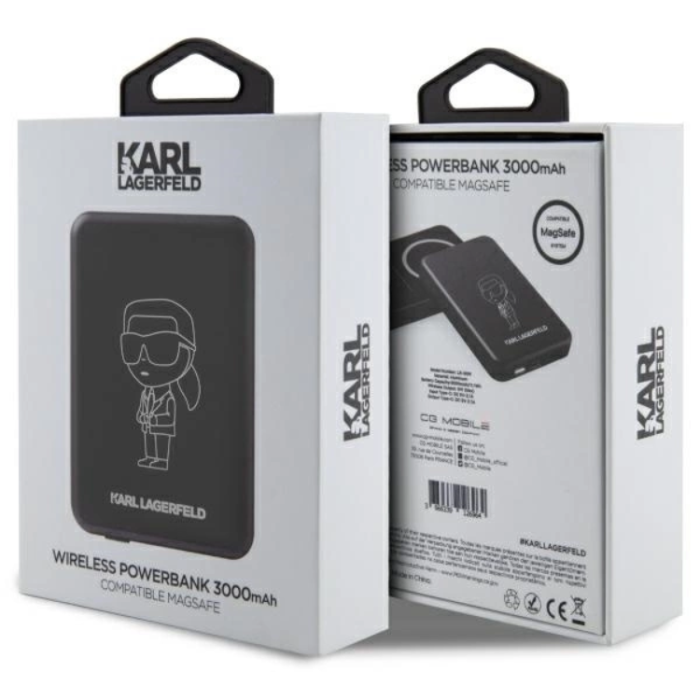 KARL LAGERFELD - Karl Lagerfeld Trådlös Magsafe Powerbank 3000mAh 5W Ikonik - Svart