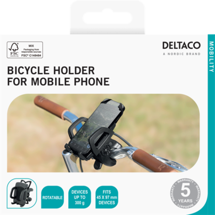 UTGATT1 - Deltaco Smartphonehållare För Cykel Roterbar - Svart