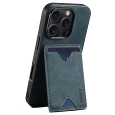 DENIOR - DENIOR iPhone 16 Pro Fodral Konstl&auml;der Med Kortfack - Bl&aring;