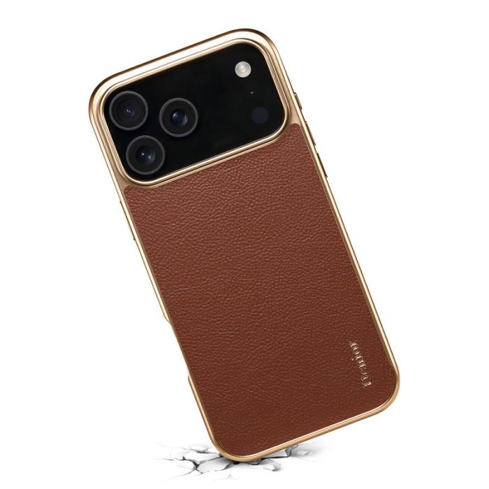 DENIOR - DENIOR Mobilskal till iPhone 17 Pro Äkta Läder Belagt PC + TPU - Brun