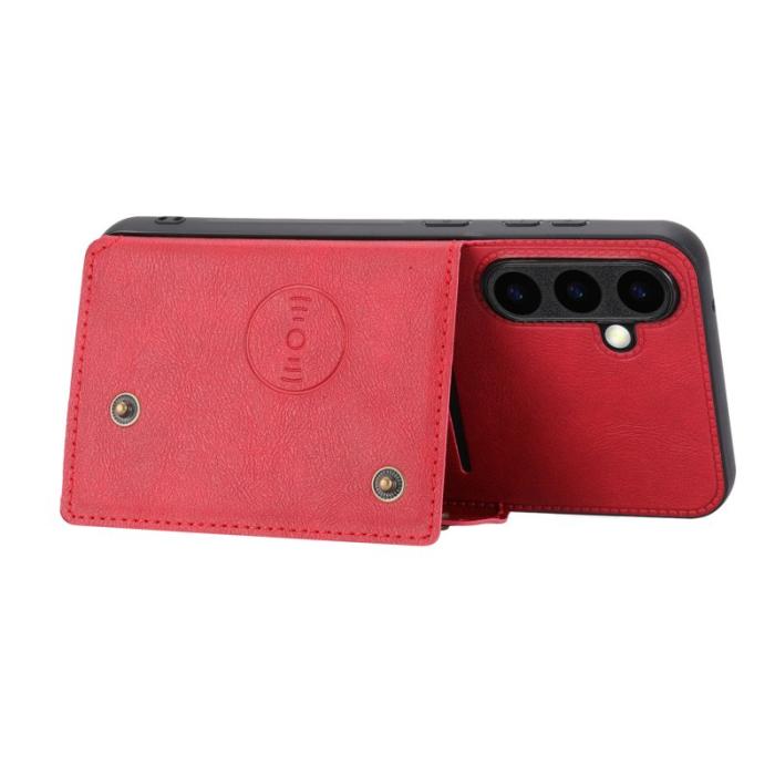 OEM - Mobilfodral för Samsung Galaxy S26 Konstläder + TPU med kortfack - Röd