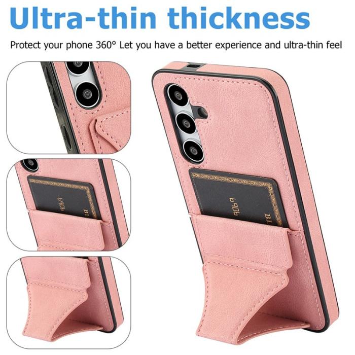 OEM - Mobilfodral för Samsung Galaxy S26 Konstläder + TPU med kortfack - Rosa