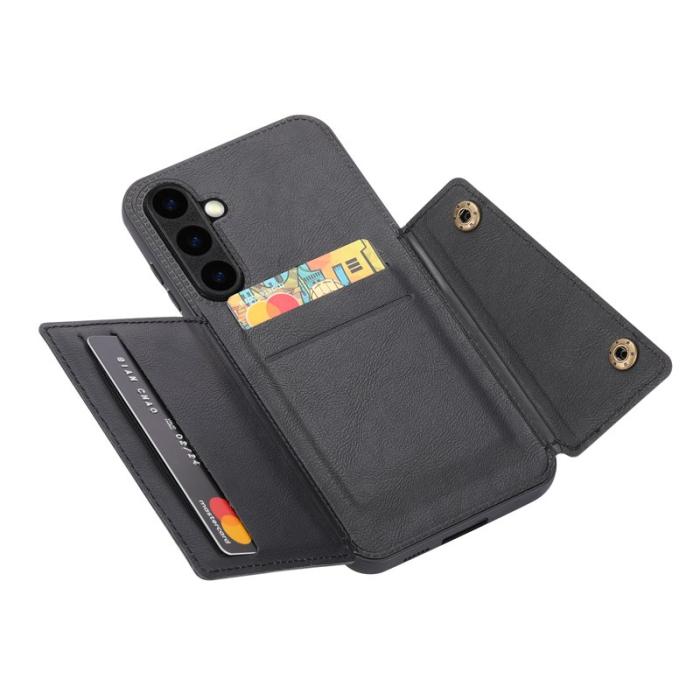 OEM - Mobilfodral för Samsung Galaxy S26 Konstläder + TPU med kortfack - Svart