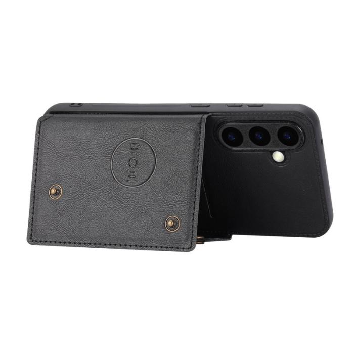 OEM - Mobilfodral för Samsung Galaxy S26 Konstläder + TPU med kortfack - Svart