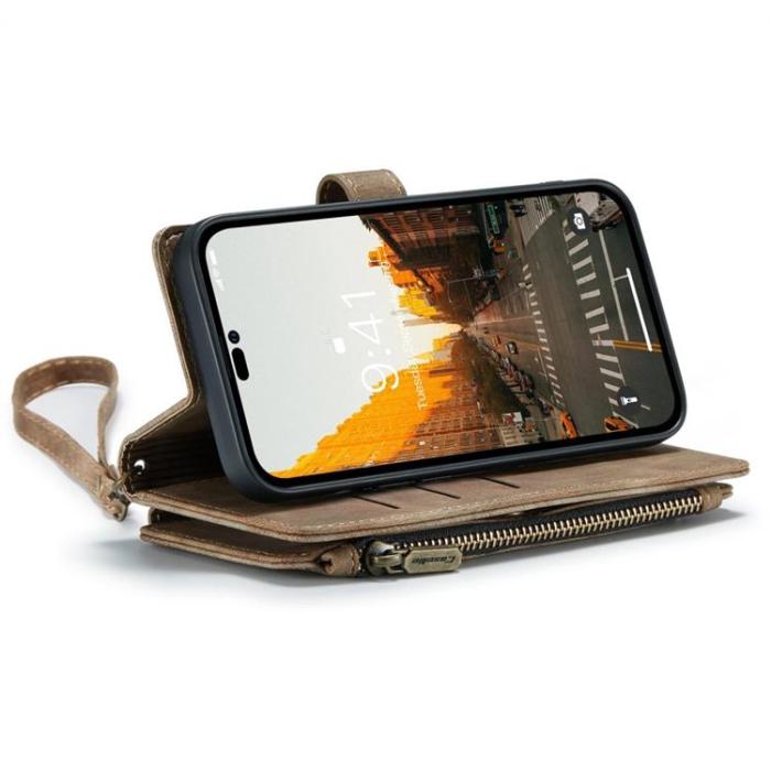 Caseme - CASEME iPhone 14 Pro Max Plånboksfodral C30 Zipper - Brun