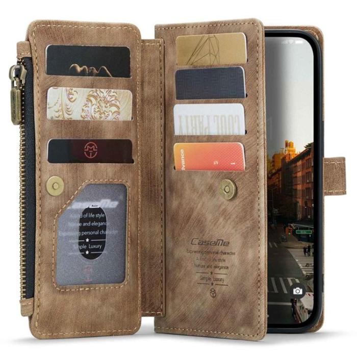 Caseme - CASEME iPhone 14 Pro Max Plånboksfodral C30 Zipper - Brun