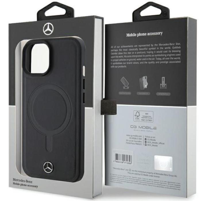 Mercedes - Mercedes iPhone 15 Plus Mobilskal Magsafe Smooth Läder - Svart