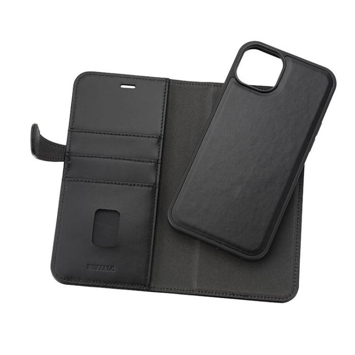 BUFFALO - BUFFALO äkta läder iPhone 15 Plus Plånboksfodral 3 Kort Magsafe - Svart