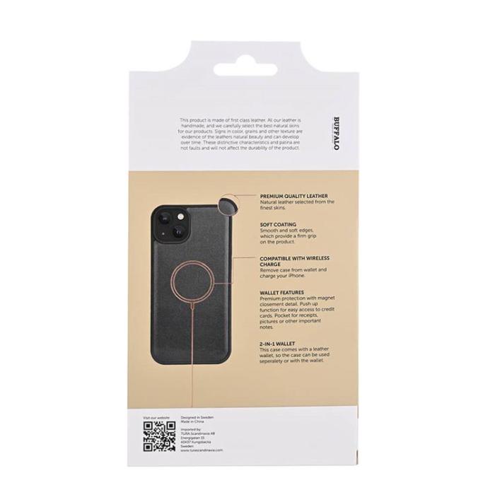 BUFFALO - BUFFALO äkta läder iPhone 15 Plus Plånboksfodral 3 Kort Magsafe - Svart