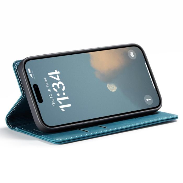 Caseme - CASEME 013 Series Mobilskal till iPhone 16 Plus med Kortfack Konstläder Blå