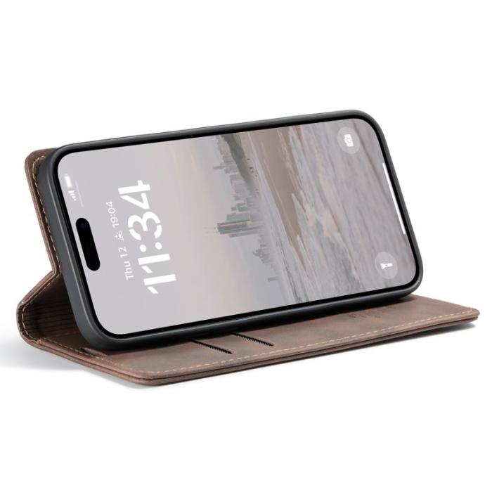 Caseme - CASEME 013 Series Mobilskal till iPhone 16 Plus med Kortfack Konstläder - Brun