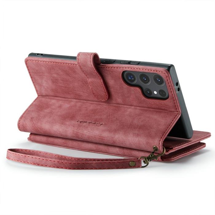Caseme - CASEME Konstläder Plånboksfodral för Samsung Galaxy S24 Ultra Röd