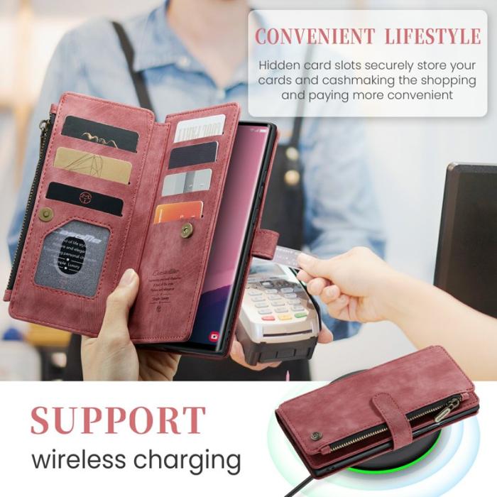 Caseme - CASEME Konstläder Plånboksfodral för Samsung Galaxy S24 Ultra Röd