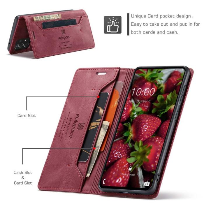 AUTSPACE - AUTSPACE A01 för Samsung Galaxy A73 5G Fodral PU Läder - Röd