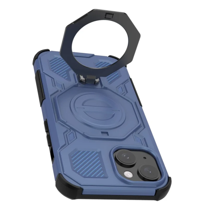 OEM - iPhone 15 Mobilskal Plast Shockproof Med Ställ - Blå