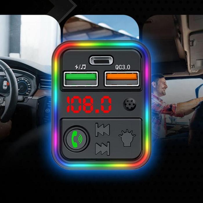 A-One Brand - Billaddare 25W 2xUSB-A 1xUSB-C med Musikspelare PDF18 - Svart