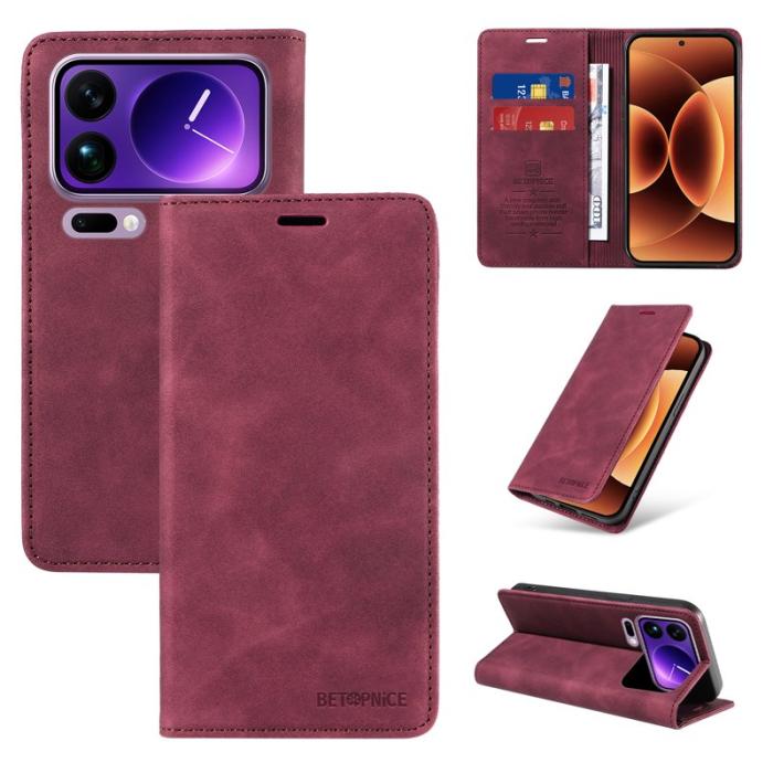 BETOPNICE - BETOPNICE Xiaomi 17 Pro Max Plånboksfodral Konstläder - Röd