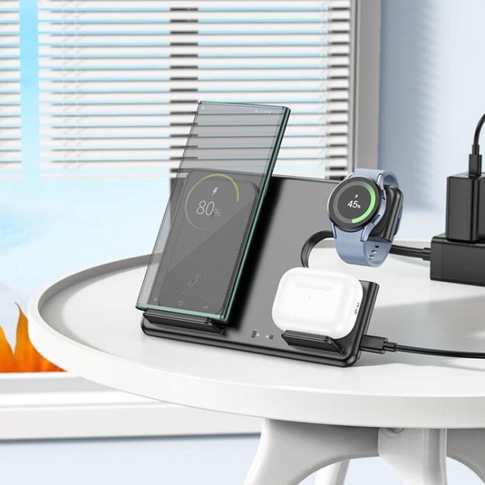 Hoco - HOCO 3-in-1 Trådlös laddare Samsung - Galaxy Watch - Hörlurar - Svart