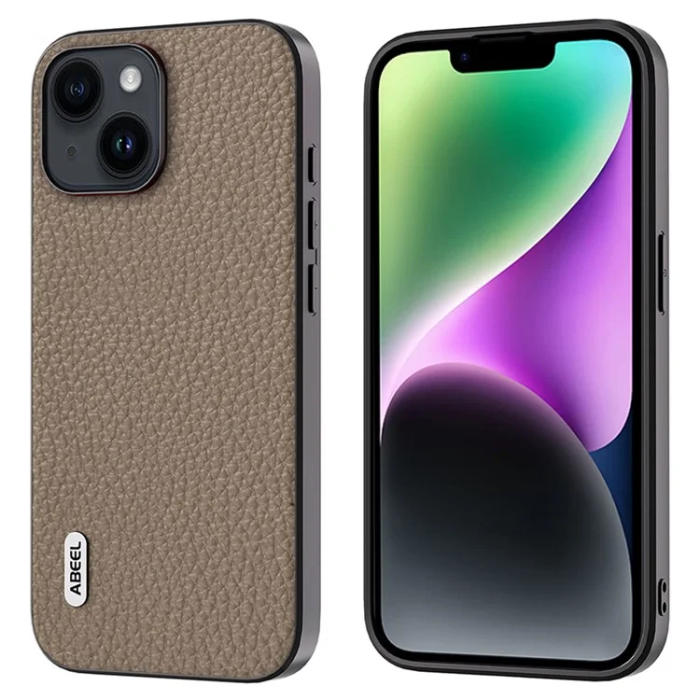 ABEEL - ABEEL iPhone 14 Mobilskal Äkta Läder Litchi - Khaki