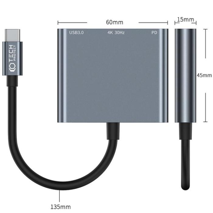 Tech-Protect - Tech-Protect 3IN1 V1 Hub Adapter - Grå