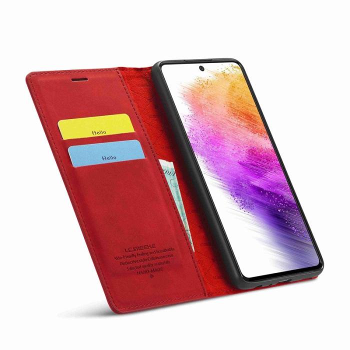 LC.imeeke - LC.IMEEKE Style Konstläder Plånboksfodral Samsung Galaxy A73 5G - Röd