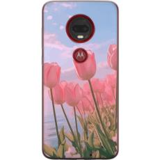 iSecrets - Genomskinligt Skal kompatibel med Motorola Moto G7 Plus med Rosa Tulpaner