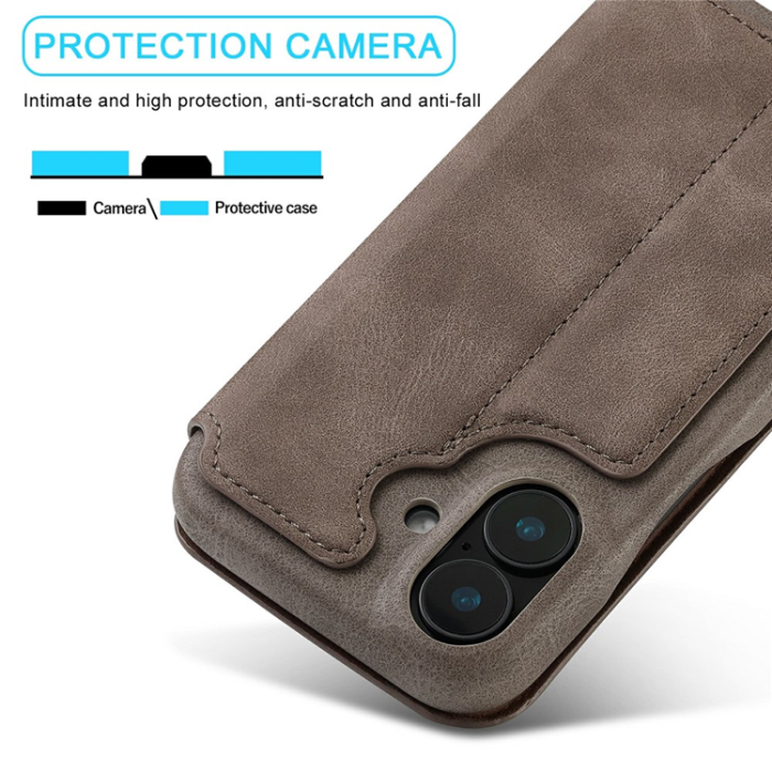 LC.imeeke - LC.IMEEKE iPhone 17 Mobilfodral Korthållare Läder Stativ - Coffee