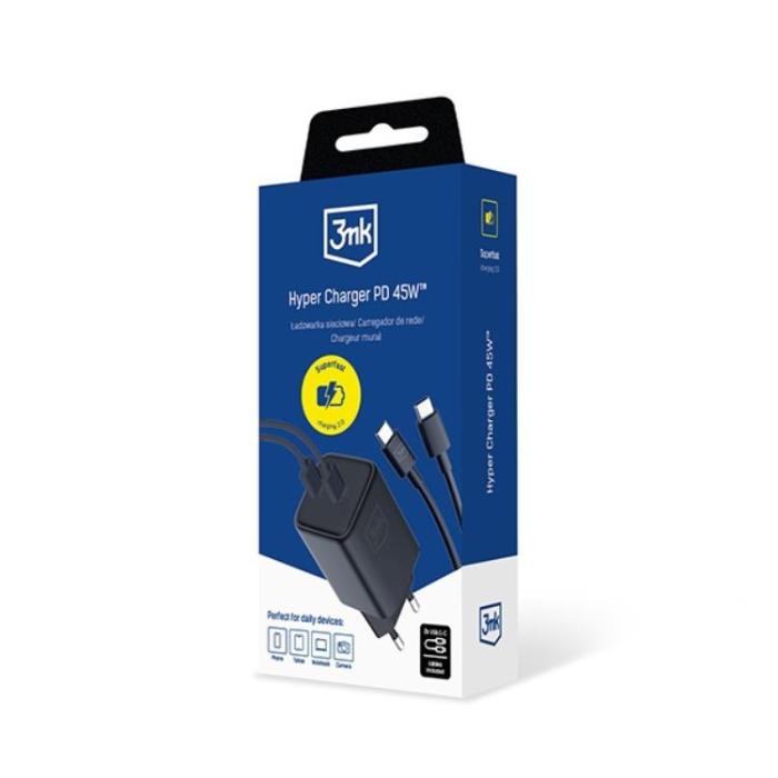 3MK - 3MK Snabbladdare 45W 2x USB-C med USB-C Kabel Hyper - Svart
