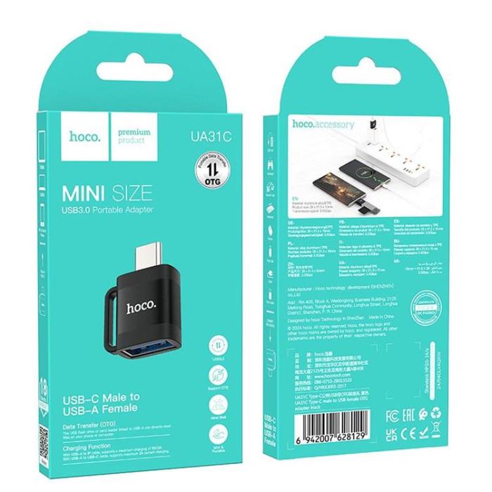 Hoco - Hoco Adapter OTG USB-C Till USB-A 3A UA31C - Svart