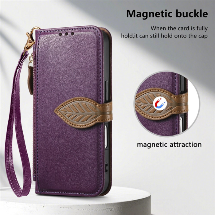 A-One Brand - iPhone Air Plånboksfodral Leaf Magnetiskt Spänne Konstläder - Lila
