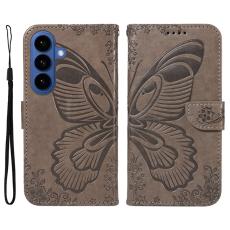 OEM - Samsung Galaxy S26 Plus Skal Fj&auml;rilsdesign PU L&auml;der Flip - Gr&aring;