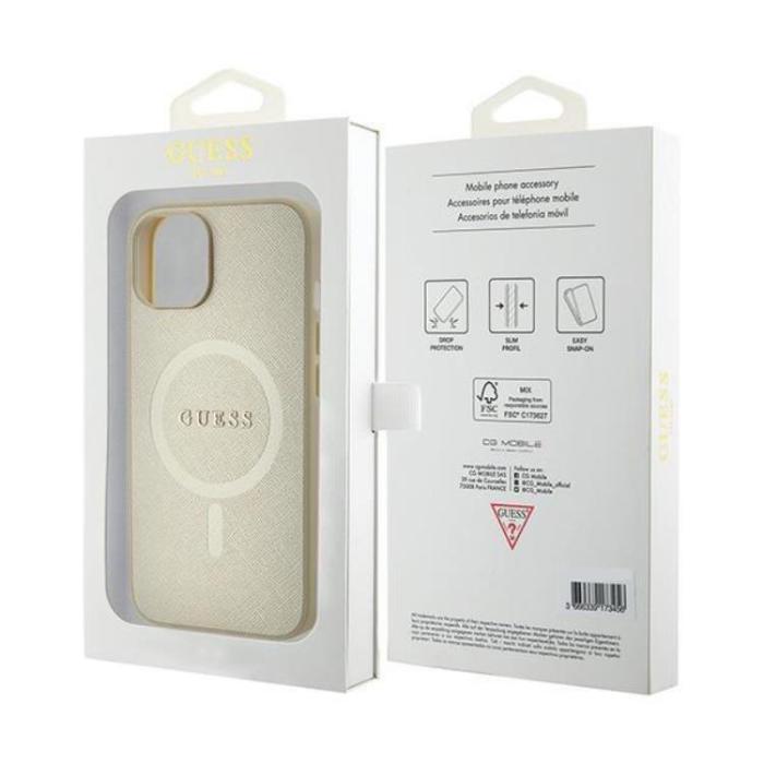 Guess - Guess iPhone 15 Mobilskal Magsafe Saffiano - Guld