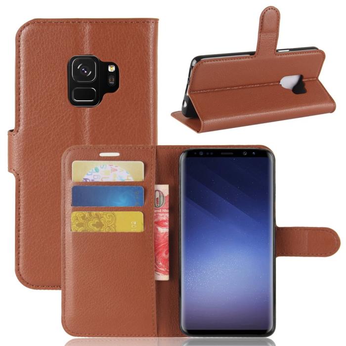 A-One Brand - Litchi Plånboksfodral till Samsung Galaxy S9 - Brun