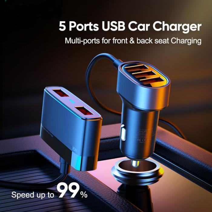 Joyroom - Joyroom - 5-Port Usb Bil Laddare - Svart