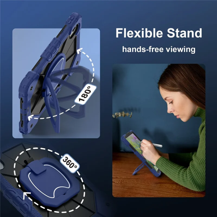 A-One Brand - Lenovo M11/Idea Tab Skal Silikon Kickstand - Marinblå/Svart