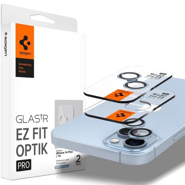 UTGATT - [2-Pack] Spigen iPhone 14/14 Plus Kameralinsskydd i Härdat Glas - Blå