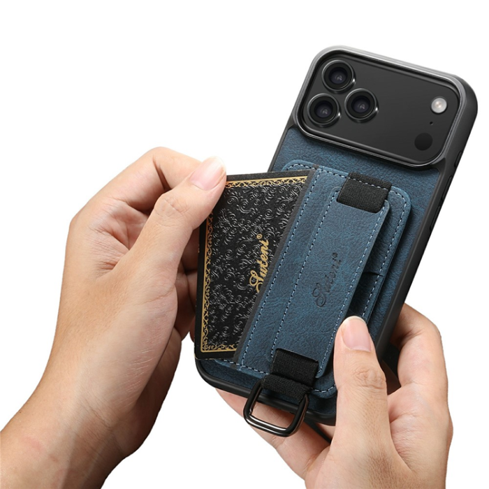SUTENI - SUTENI iPhone 17 Pro Max Mobilskal Korthållare Litchi Läder